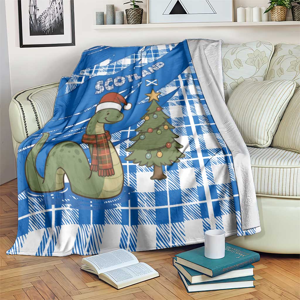 Scotland Christmas Blanket with Nessie Santa Hat and Blue Tartan Tree - Wonder Print Shop