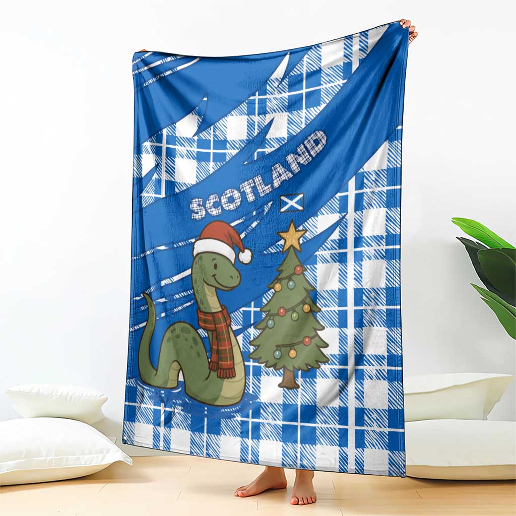 Scotland Christmas Blanket with Nessie Santa Hat and Blue Tartan Tree - Wonder Print Shop