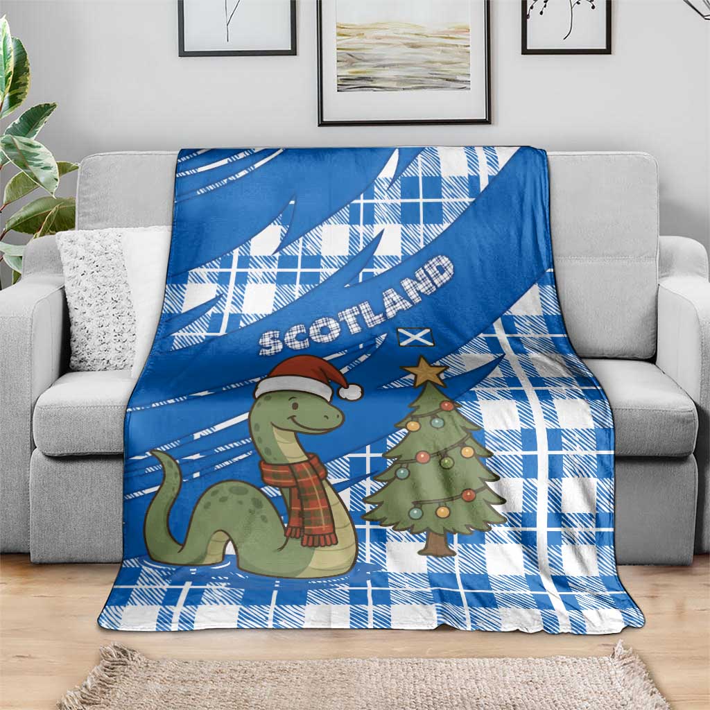 Scotland Christmas Blanket with Nessie Santa Hat and Blue Tartan Tree - Wonder Print Shop