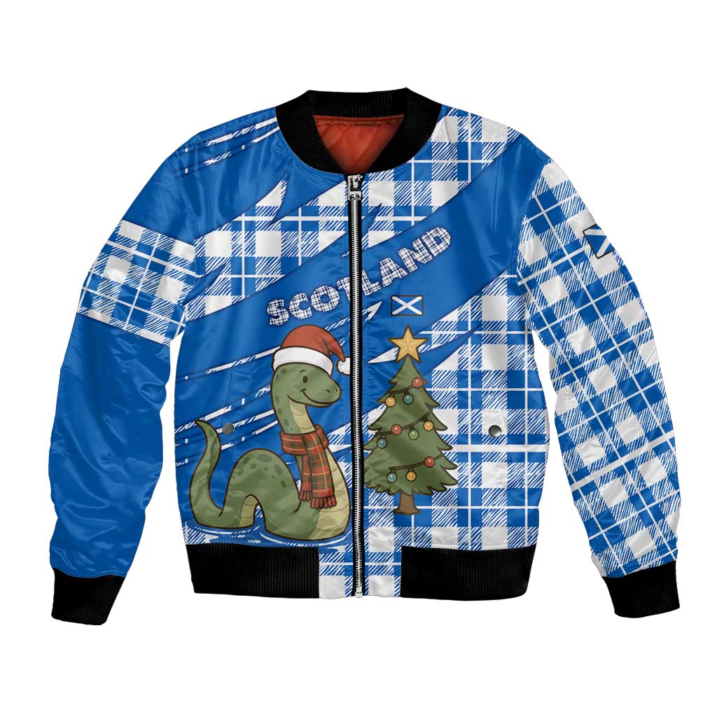 Scotland Christmas Bomber Jacket with Nessie Santa Hat and Blue Tartan Tree - Wonder Print Shop