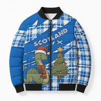 Scotland Christmas Bomber Puffer Jacket with Nessie Santa Hat and Blue Tartan Tree - Wonder Print Shop