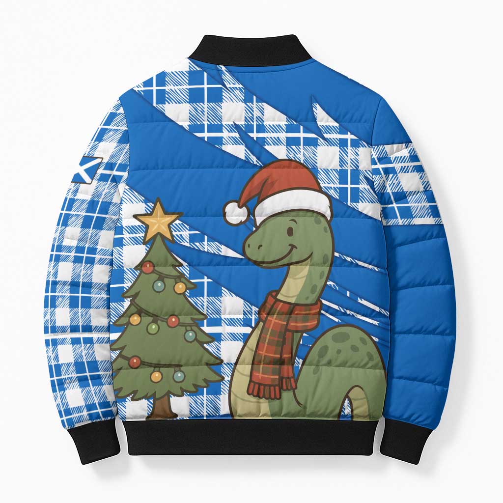 Scotland Christmas Bomber Puffer Jacket with Nessie Santa Hat and Blue Tartan Tree - Wonder Print Shop