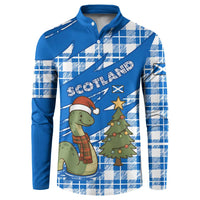 Scotland Christmas Button Sweatshirt with Nessie Santa Hat and Blue Tartan Tree - Wonder Print Shop