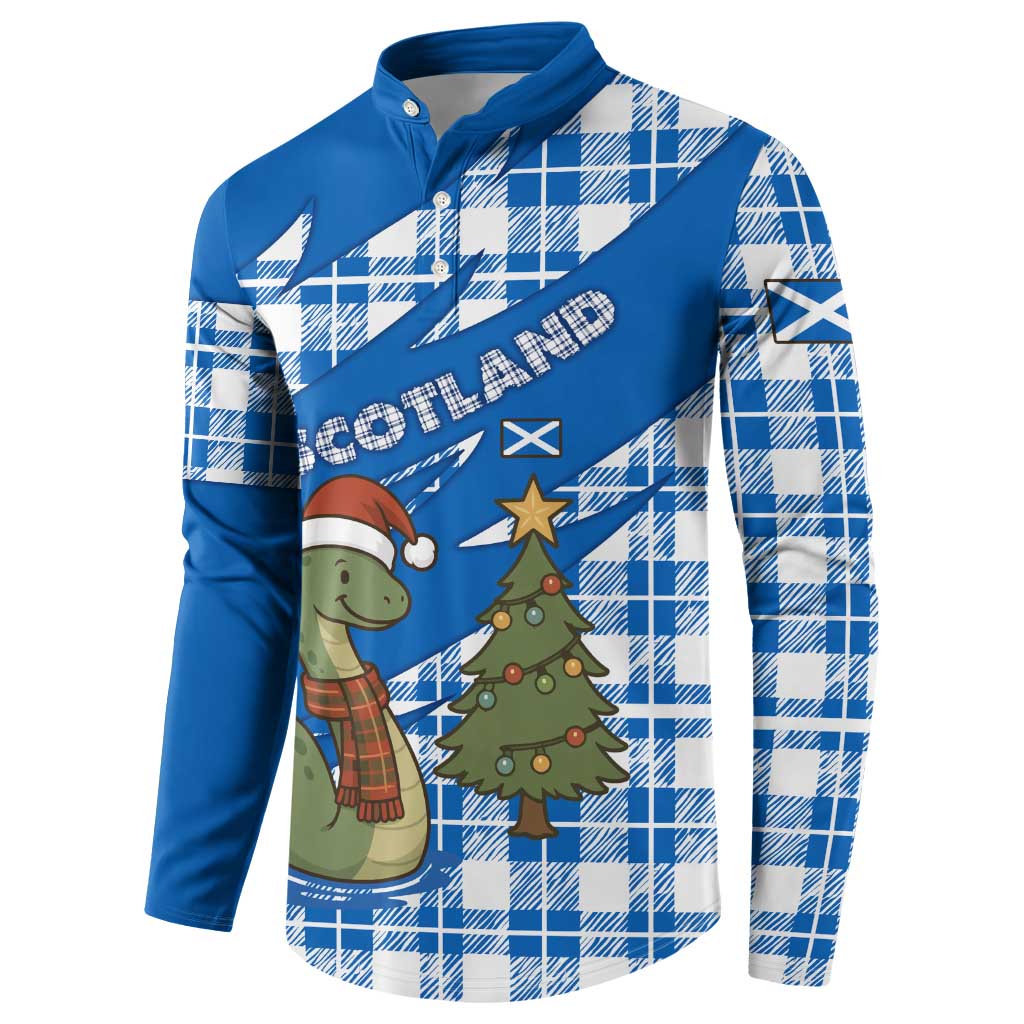 Scotland Christmas Button Sweatshirt with Nessie Santa Hat and Blue Tartan Tree - Wonder Print Shop