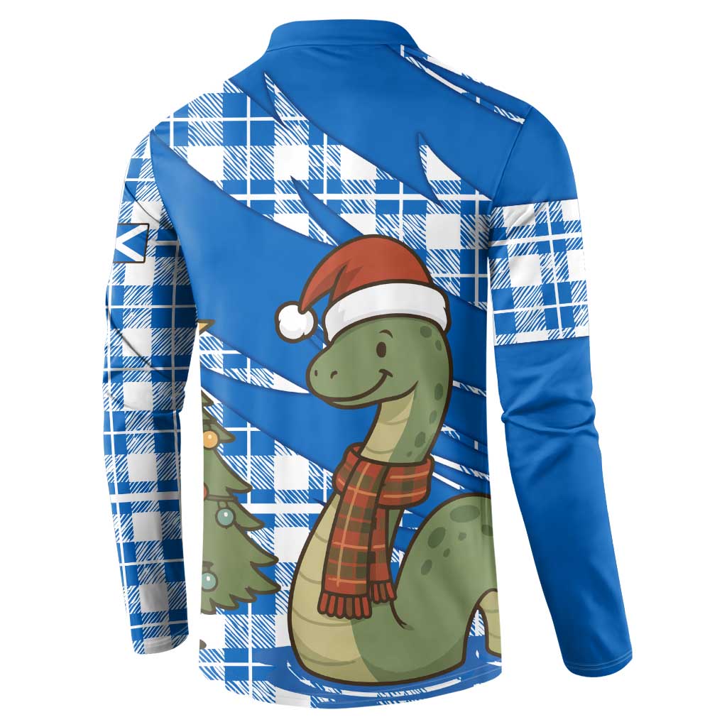 Scotland Christmas Button Sweatshirt with Nessie Santa Hat and Blue Tartan Tree - Wonder Print Shop