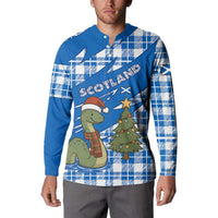Scotland Christmas Button Sweatshirt with Nessie Santa Hat and Blue Tartan Tree - Wonder Print Shop