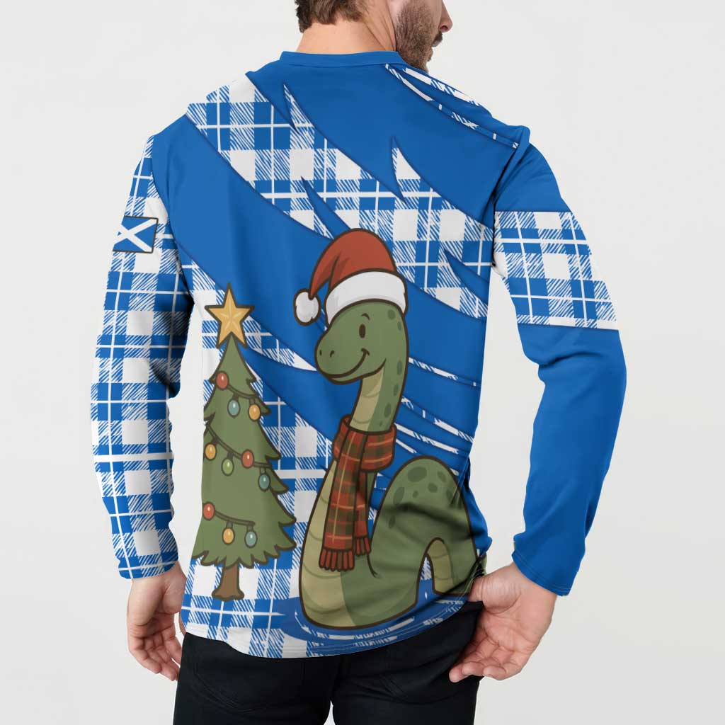 Scotland Christmas Button Sweatshirt with Nessie Santa Hat and Blue Tartan Tree - Wonder Print Shop