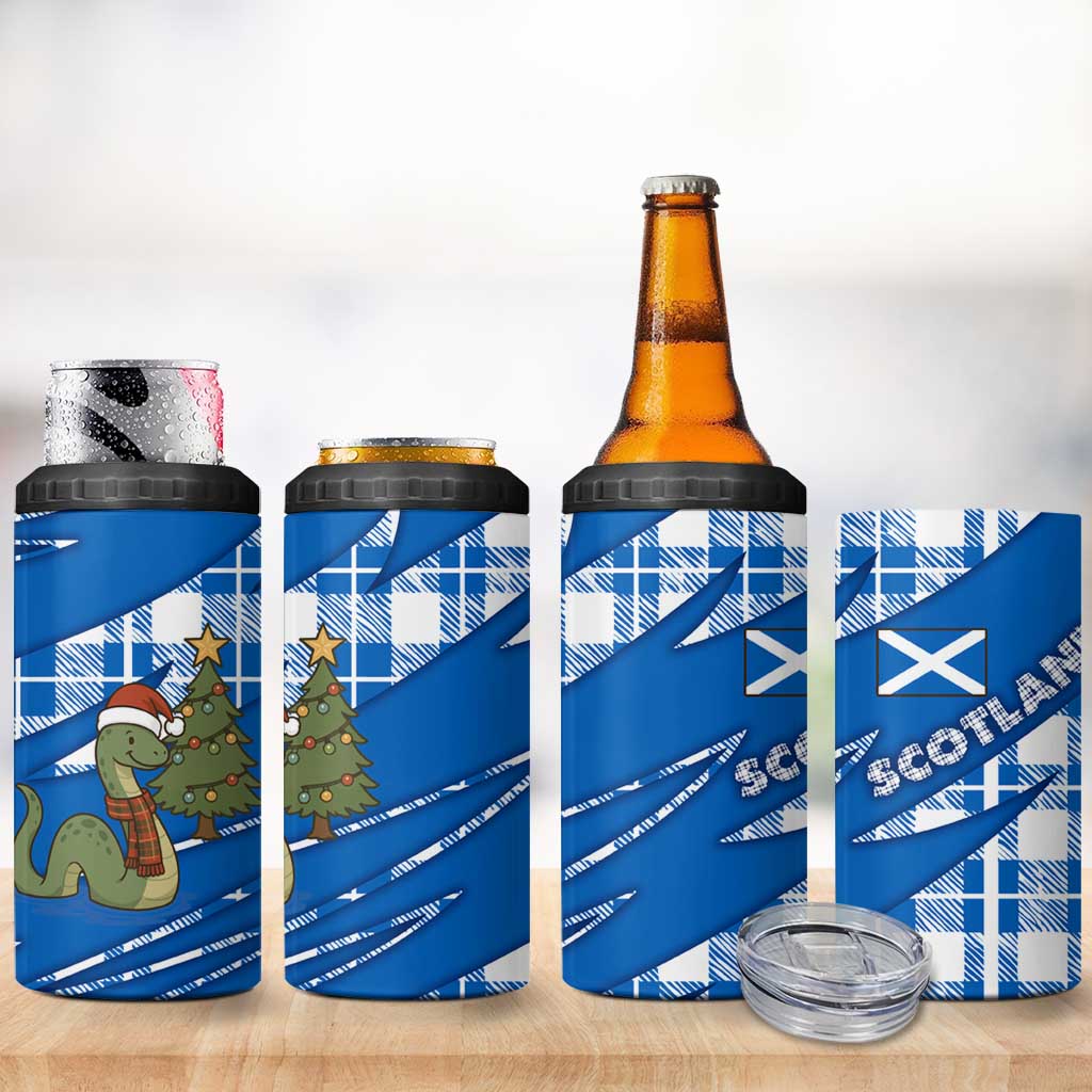 Scotland Christmas 4 in 1 Can Cooler Tumbler with Nessie Santa Hat and Blue Tartan Tree - Wonder Print Shop