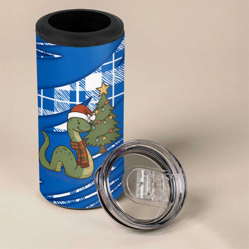 Scotland Christmas 4 in 1 Can Cooler Tumbler with Nessie Santa Hat and Blue Tartan Tree - Wonder Print Shop