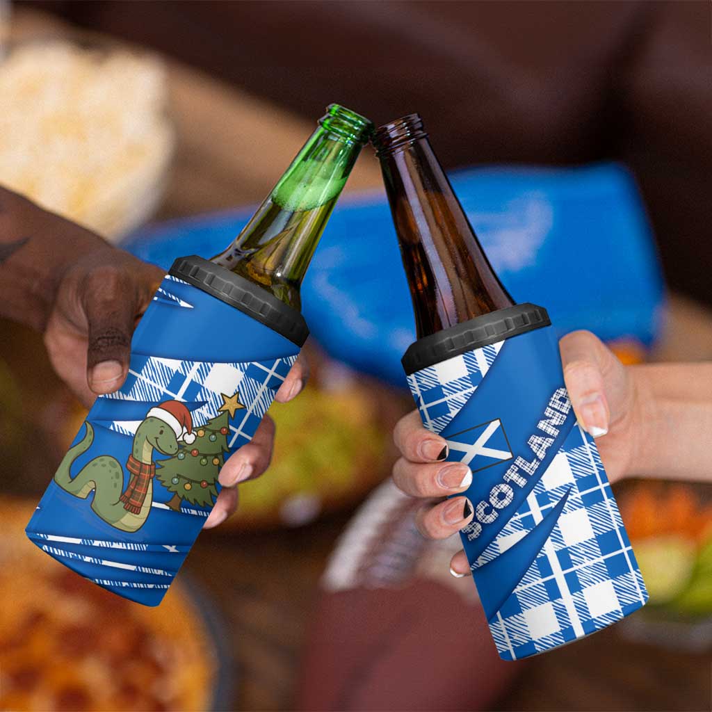 Scotland Christmas 4 in 1 Can Cooler Tumbler with Nessie Santa Hat and Blue Tartan Tree - Wonder Print Shop