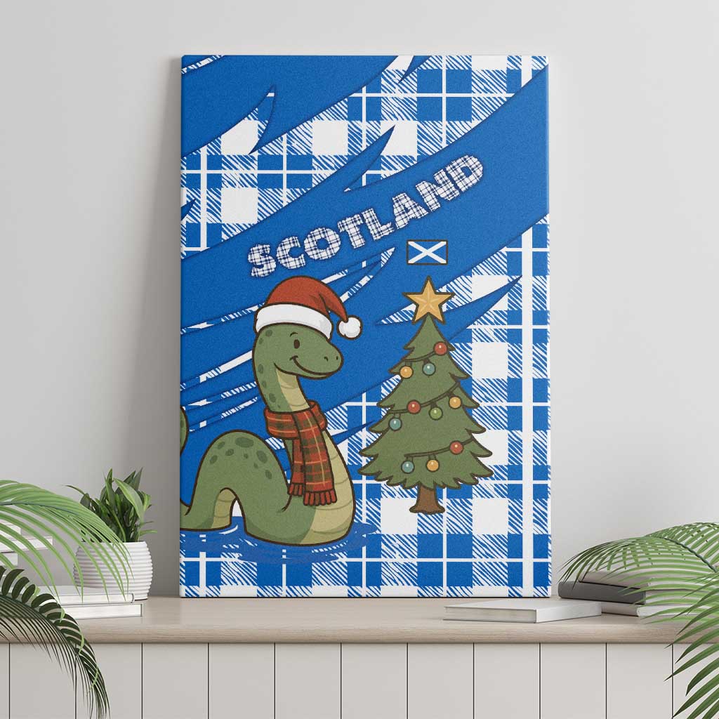 Scotland Christmas Canvas Wall Art with Nessie Santa Hat and Blue Tartan Tree - Wonder Print Shop
