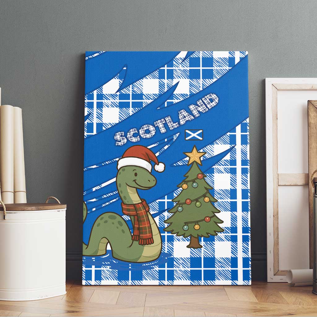 Scotland Christmas Canvas Wall Art with Nessie Santa Hat and Blue Tartan Tree - Wonder Print Shop