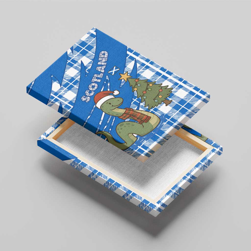 Scotland Christmas Canvas Wall Art with Nessie Santa Hat and Blue Tartan Tree - Wonder Print Shop