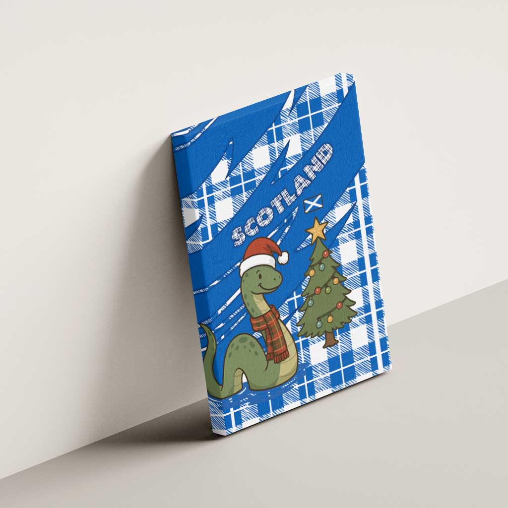 Scotland Christmas Canvas Wall Art with Nessie Santa Hat and Blue Tartan Tree - Wonder Print Shop