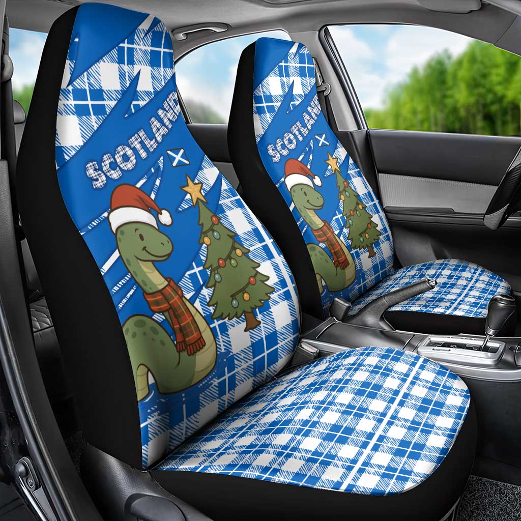 Scotland Christmas Car Seat Cover with Nessie Santa Hat and Blue Tartan Tree - Wonder Print Shop