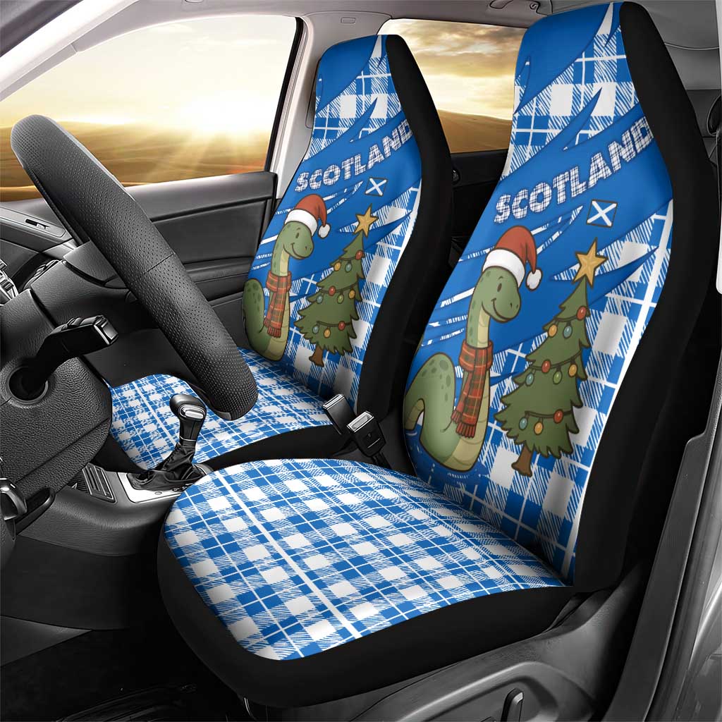 Scotland Christmas Car Seat Cover with Nessie Santa Hat and Blue Tartan Tree - Wonder Print Shop