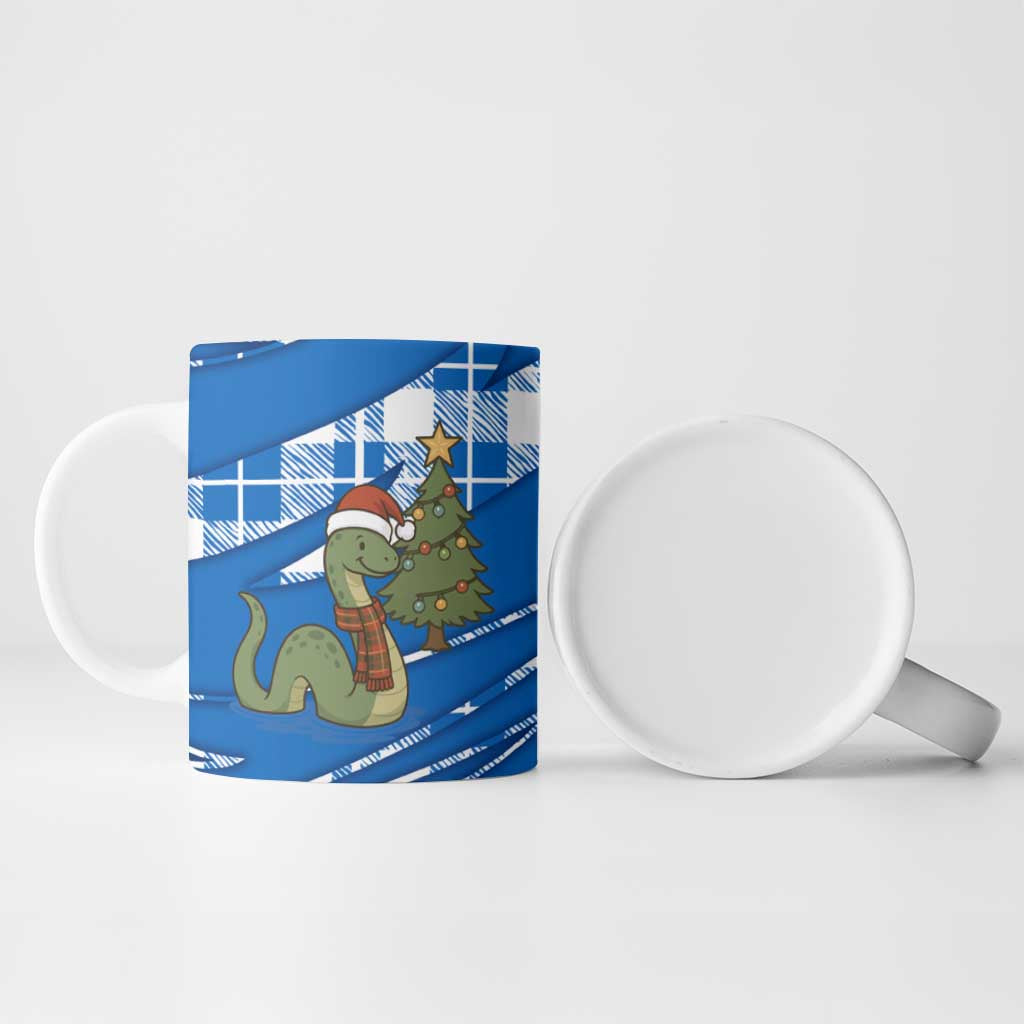 Scotland Christmas Ceramic Mug with Nessie Santa Hat and Blue Tartan Tree - Wonder Print Shop