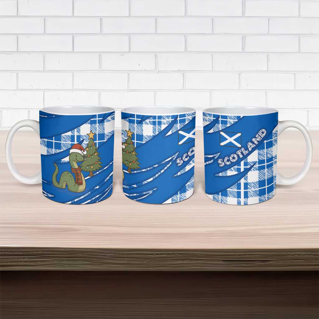 Scotland Christmas Ceramic Mug with Nessie Santa Hat and Blue Tartan Tree - Wonder Print Shop