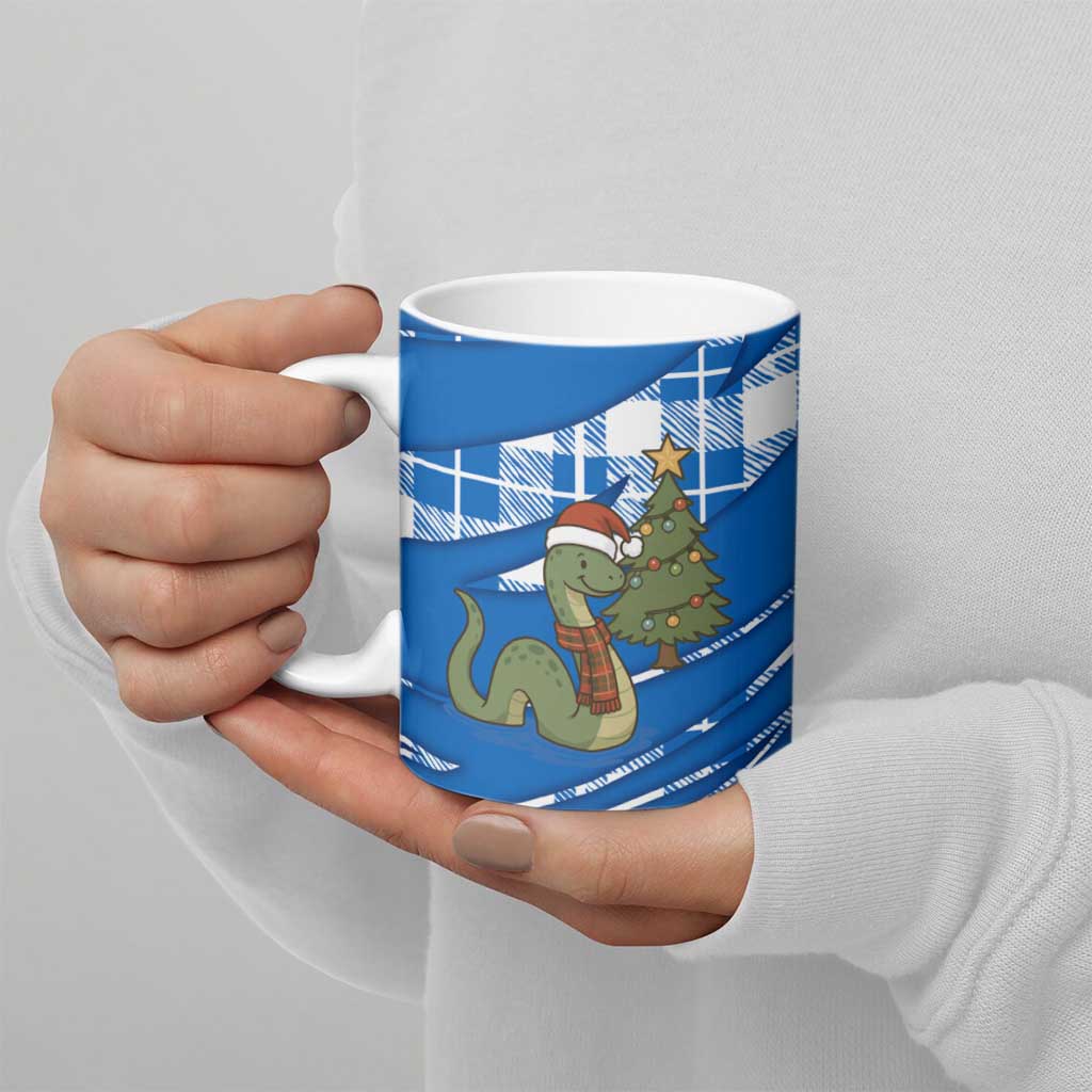 Scotland Christmas Ceramic Mug with Nessie Santa Hat and Blue Tartan Tree - Wonder Print Shop