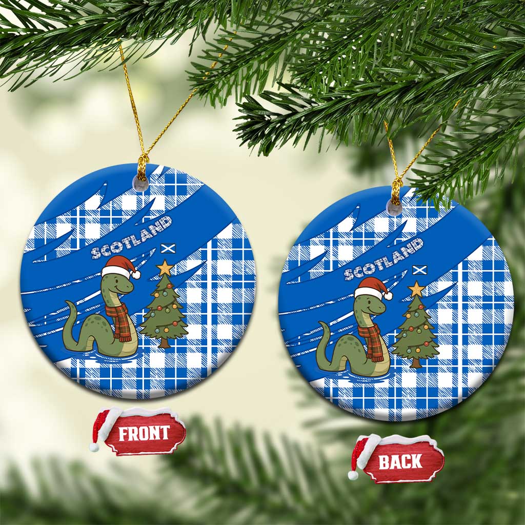 Scotland Christmas Ceramic Ornament with Nessie Santa Hat and Blue Tartan Tree - Wonder Print Shop