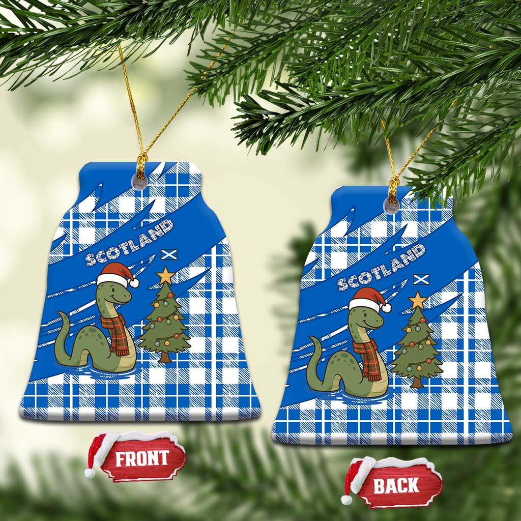 Scotland Christmas Ceramic Ornament with Nessie Santa Hat and Blue Tartan Tree - Wonder Print Shop