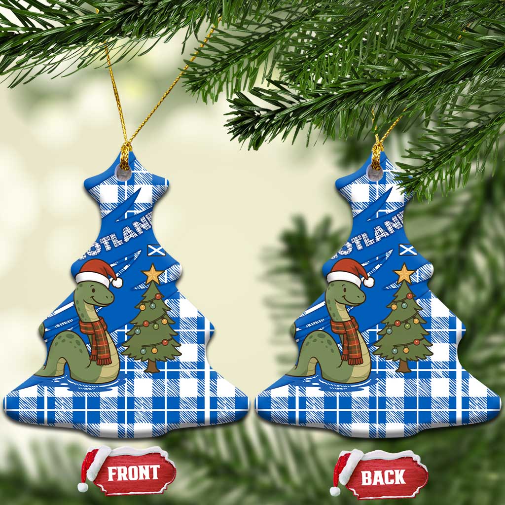 Scotland Christmas Ceramic Ornament with Nessie Santa Hat and Blue Tartan Tree - Wonder Print Shop