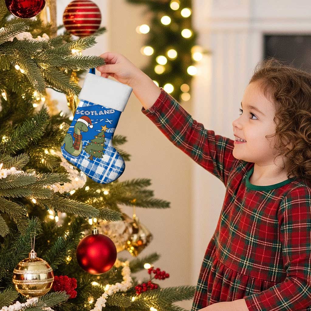 Scotland Christmas Stocking with Nessie Santa Hat and Blue Tartan Tree - Wonder Print Shop