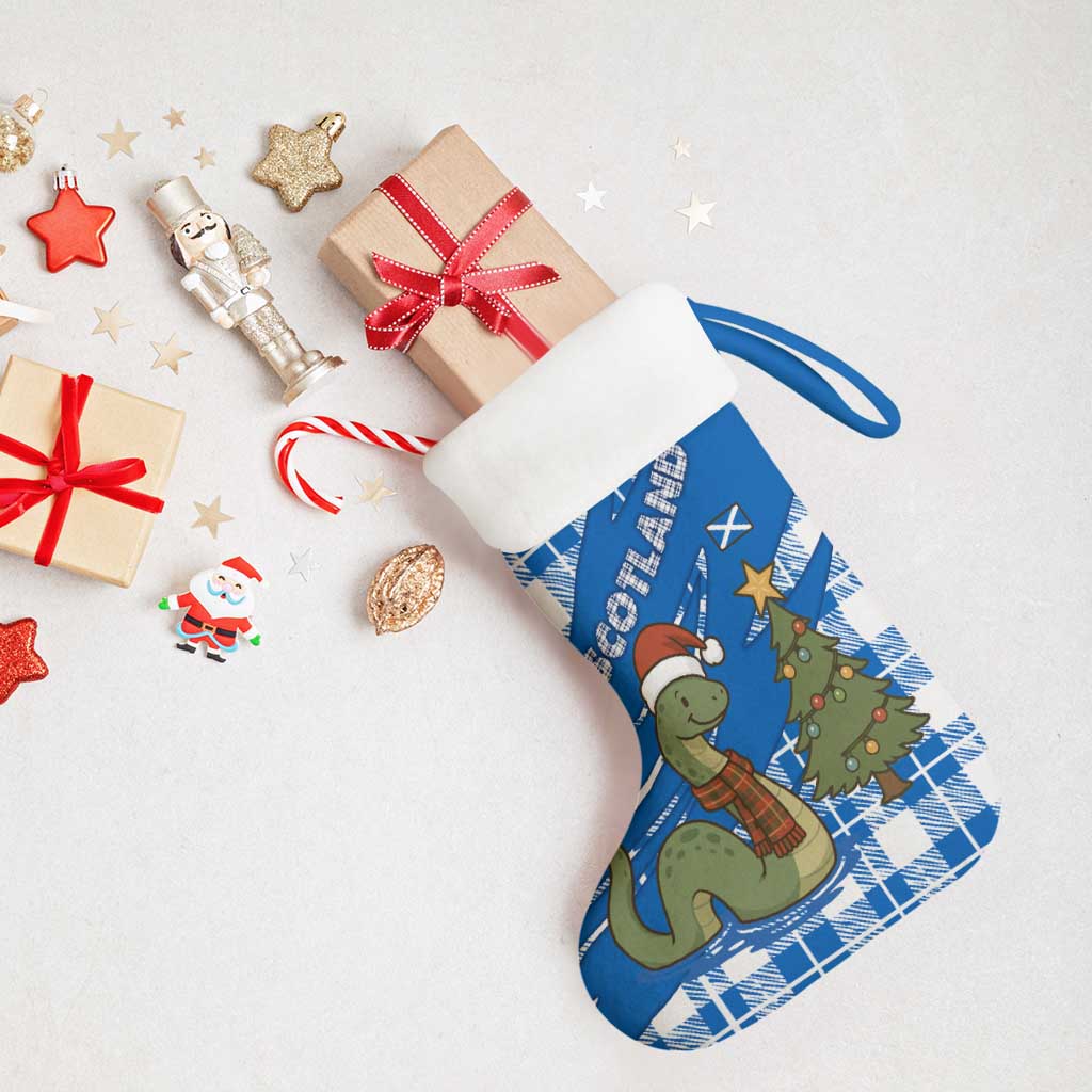 Scotland Christmas Stocking with Nessie Santa Hat and Blue Tartan Tree - Wonder Print Shop
