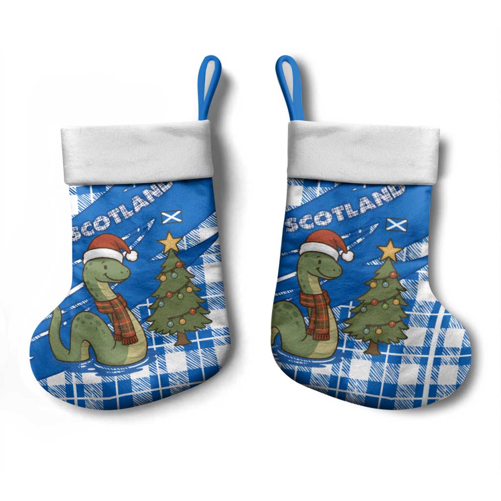Scotland Christmas Stocking with Nessie Santa Hat and Blue Tartan Tree - Wonder Print Shop
