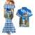 Scotland Christmas Couples Matching Mermaid Dress and Hawaiian Shirt with Nessie Santa Hat and Blue Tartan Tree - Wonder Print Shop