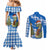 Scotland Christmas Couples Matching Mermaid Dress and Long Sleeve Button Shirt with Nessie Santa Hat and Blue Tartan Tree - Wonder Print Shop