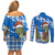 Scotland Christmas Couples Matching Off Shoulder Short Dress and Long Sleeve Button Shirt with Nessie Santa Hat and Blue Tartan Tree - Wonder Print Shop