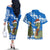 Scotland Christmas Couples Matching Off The Shoulder Long Sleeve Dress and Hawaiian Shirt with Nessie Santa Hat and Blue Tartan Tree - Wonder Print Shop