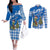 Scotland Christmas Couples Matching Off The Shoulder Long Sleeve Dress and Long Sleeve Button Shirt with Nessie Santa Hat and Blue Tartan Tree - Wonder Print Shop