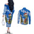 Scotland Christmas Couples Matching Off The Shoulder Long Sleeve Dress and Long Sleeve Button Shirt with Nessie Santa Hat and Blue Tartan Tree - Wonder Print Shop