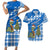 Scotland Christmas Couples Matching Short Sleeve Bodycon Dress and Hawaiian Shirt with Nessie Santa Hat and Blue Tartan Tree - Wonder Print Shop