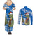 Scotland Christmas Couples Matching Summer Maxi Dress and Long Sleeve Button Shirt with Nessie Santa Hat and Blue Tartan Tree - Wonder Print Shop