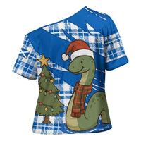 Scotland Christmas Cross Shoulder Shirt with Nessie Santa Hat and Blue Tartan Tree - Wonder Print Shop