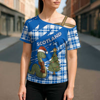 Scotland Christmas Cross Shoulder Shirt with Nessie Santa Hat and Blue Tartan Tree - Wonder Print Shop