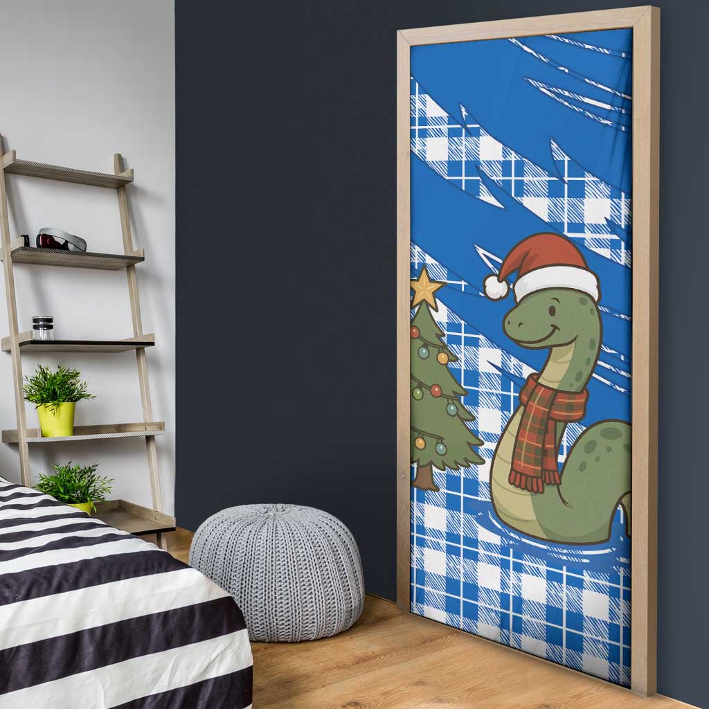 Scotland Christmas Door Cover with Nessie Santa Hat and Blue Tartan Tree - Wonder Print Shop