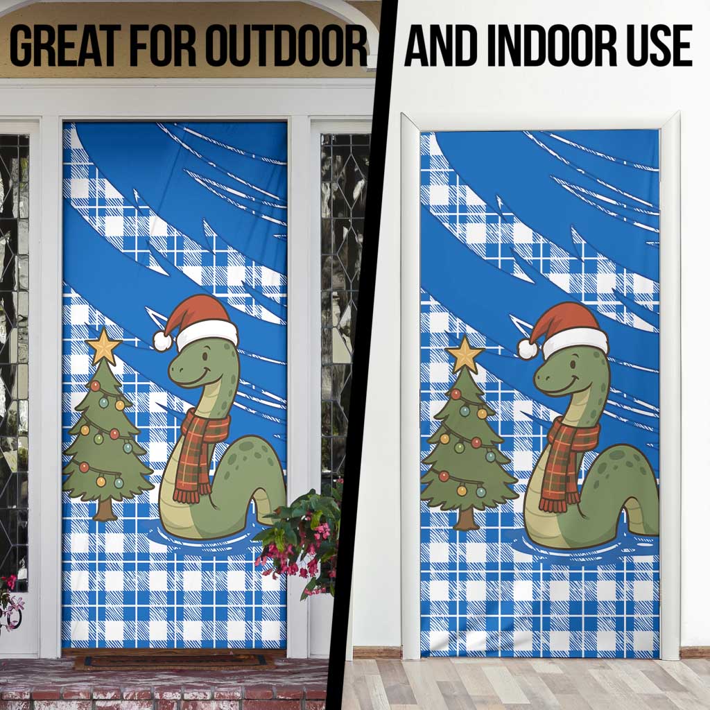 Scotland Christmas Door Cover with Nessie Santa Hat and Blue Tartan Tree - Wonder Print Shop