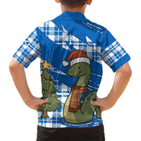 Scotland Christmas Family Matching Long Sleeve Bodycon Dress and Hawaiian Shirt with Nessie Santa Hat and Blue Tartan Tree - Wonder Print Shop