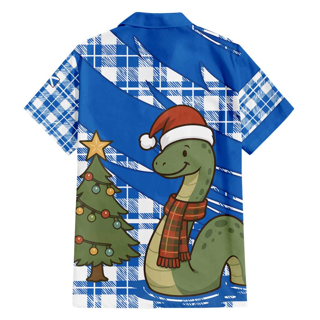 Scotland Christmas Family Matching Long Sleeve Bodycon Dress and Hawaiian Shirt with Nessie Santa Hat and Blue Tartan Tree - Wonder Print Shop