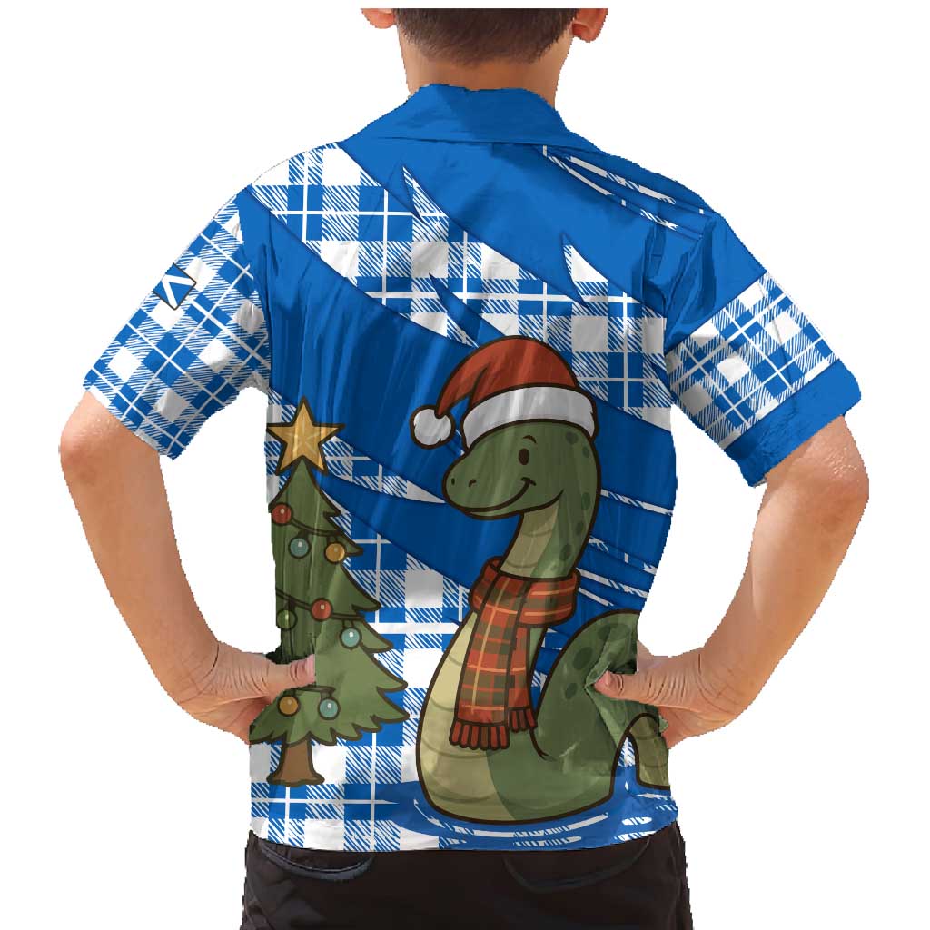 Scotland Christmas Family Matching Mermaid Dress and Hawaiian Shirt with Nessie Santa Hat and Blue Tartan Tree - Wonder Print Shop