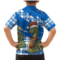 Scotland Christmas Family Matching Mermaid Dress and Hawaiian Shirt with Nessie Santa Hat and Blue Tartan Tree - Wonder Print Shop