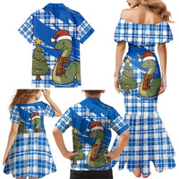 Scotland Christmas Family Matching Mermaid Dress and Hawaiian Shirt with Nessie Santa Hat and Blue Tartan Tree - Wonder Print Shop