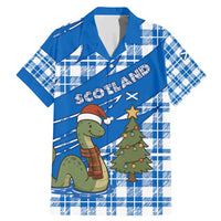 Scotland Christmas Family Matching Mermaid Dress and Hawaiian Shirt with Nessie Santa Hat and Blue Tartan Tree - Wonder Print Shop