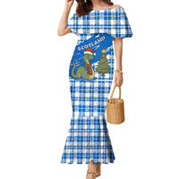 Scotland Christmas Family Matching Mermaid Dress and Hawaiian Shirt with Nessie Santa Hat and Blue Tartan Tree - Wonder Print Shop