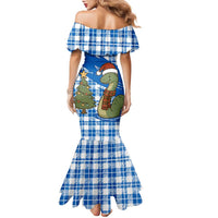Scotland Christmas Family Matching Mermaid Dress and Hawaiian Shirt with Nessie Santa Hat and Blue Tartan Tree - Wonder Print Shop