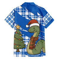 Scotland Christmas Family Matching Off The Shoulder Long Sleeve Dress and Hawaiian Shirt with Nessie Santa Hat and Blue Tartan Tree - Wonder Print Shop